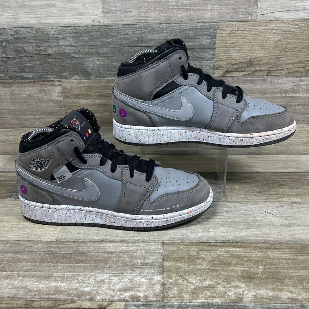 Nike Air Jordan 1 Mid Wings NYC Subway Shoes 6Y Gray Sneakers FZ1209-001